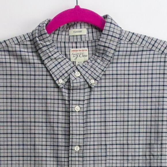 J.Crew Pima Cotton Oxford Shirt Men’s XL Tall Classic Fit Gray Navy Grid Check - Picture 2 of 12